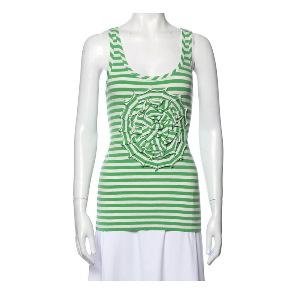 Kate Spade New York Preppy Green & White Striped Scoop Neck Tank Top Small